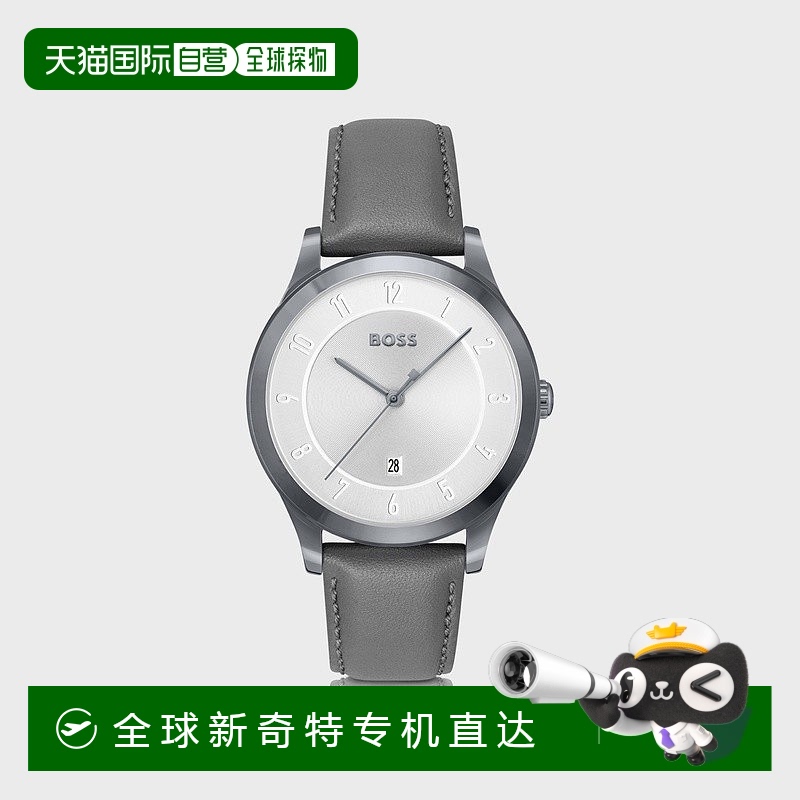 欧洲直邮HUGO BOSS雨果BOSS BLACK 灰色镀层手表 配皮表带新款
