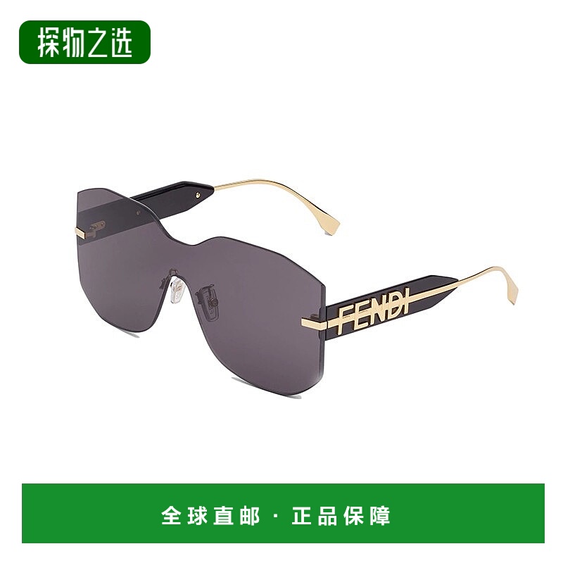 欧洲直邮Fendi芬迪女士眼镜侧面logo标志黑色金属无边框徽标墨镜
