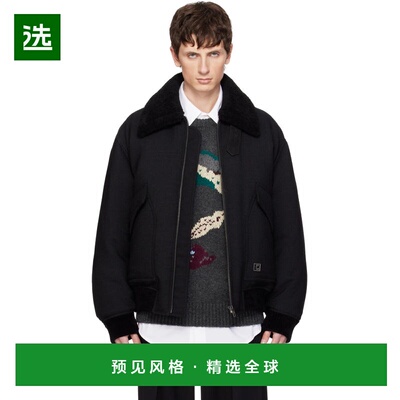 1h可退 香港直邮Wooyoungmi 吴阳米 男士 黑色人字纹羽绒夹克 W25