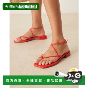 設(shè)計寬版 香港直郵ASOS 纏帶平底紅色涼 there barely 女士 Flaunt