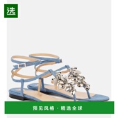 香港直邮mach mach 女士 1h可退 Puffy 心形精饰牛仔布人字拖