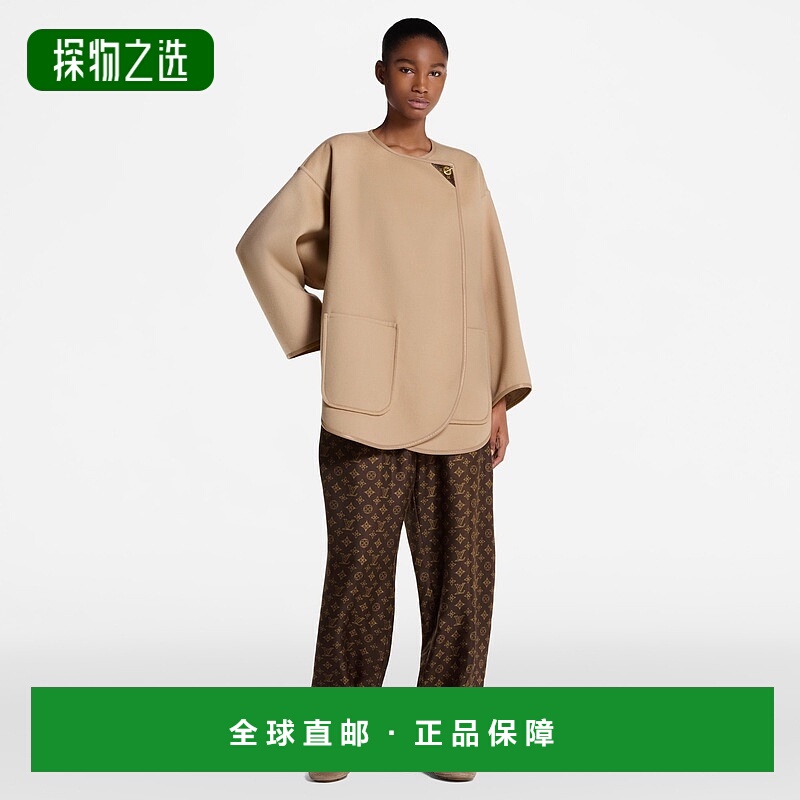 自营欧洲直邮LV路易威登 女士萨凡纳色羊毛不对称前襟大衣