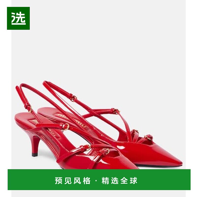 1h可退 香港直邮Miu Miu 缪缪 女士 漆皮露跟浅口鞋 red红色 舒适