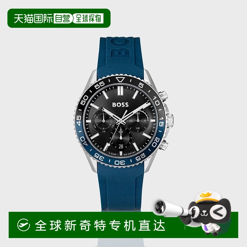 欧洲直邮HUGO BOSS雨果BOSS BLACK 计时腕表 搭配黑色表盘和蓝色