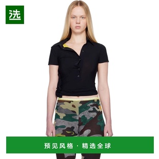 1h可退 香港直邮Ottolinger 女士 黑色 Twisted Reversed Polo 衫