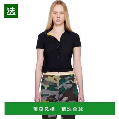 1h可退 香港直邮Ottolinger 女士 黑色 Twisted Reversed Polo 衫