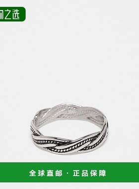 香港直邮ASOS 男士 防水不锈钢编织磨光雕刻设计戒指(银色)