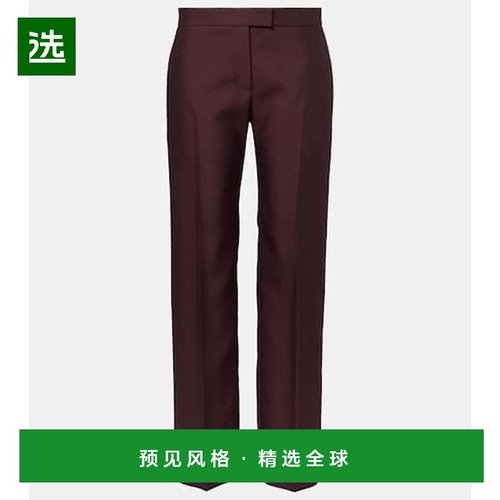 1h可退 香港直邮KHAITE 女士 Callen 羊毛真丝直筒长裤 red红色