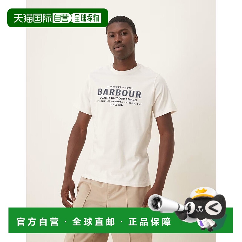 1h可退 香港直邮Barbour 巴伯尔 男士 moorside 徽标白色T恤(whis