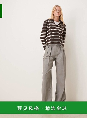 香港直邮ASOS 女士 设计长筒精细剪裁打褶阔腿裤(灰色)西装裤