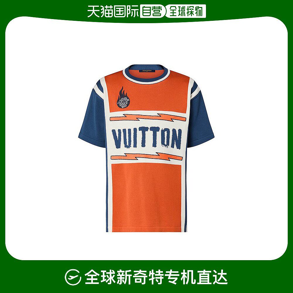 欧洲直邮lv/路易威登 23新款 男士火焰橙色/蓝色镶片纯棉短袖t恤