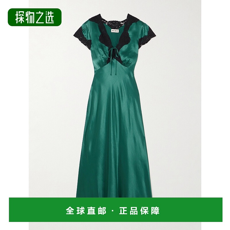 1h可退 香港直邮RIXO 女士 Amari 蕾丝边缎面中长连衣裙 01005102