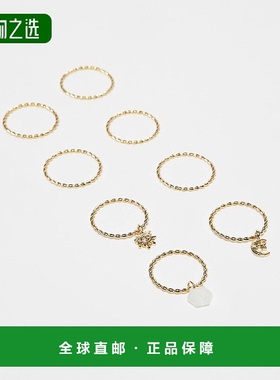 香港直邮ASOS 女士 Curve multi-pack 设计吊坠吊饰色调戒指(金色