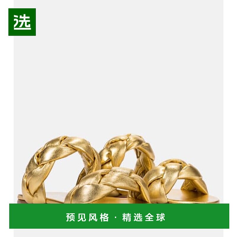 1h可退 香港直邮Miu Miu 缪缪 女士 编织皮质凉拖 metal金属色 舒