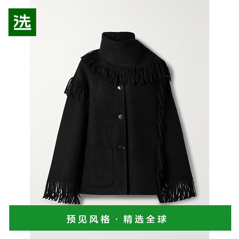 香港直邮TOTÊME 女士 垂褶流苏羊毛混纺夹克 254WRO0242FB0471BLA
