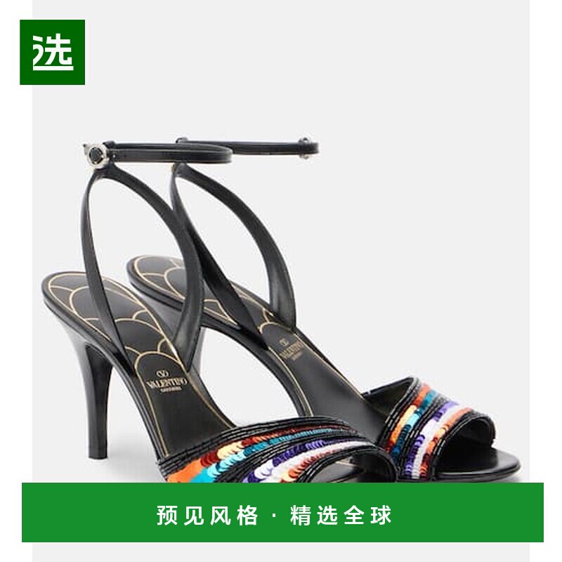 1h可退 香港直邮Valentino 华伦天奴 女士 亮珠片皮质凉鞋单鞋