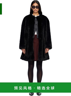 1h可退 香港直邮MaxMara 麦斯玛拉 女士 黑色 Eros 人造毛皮大衣