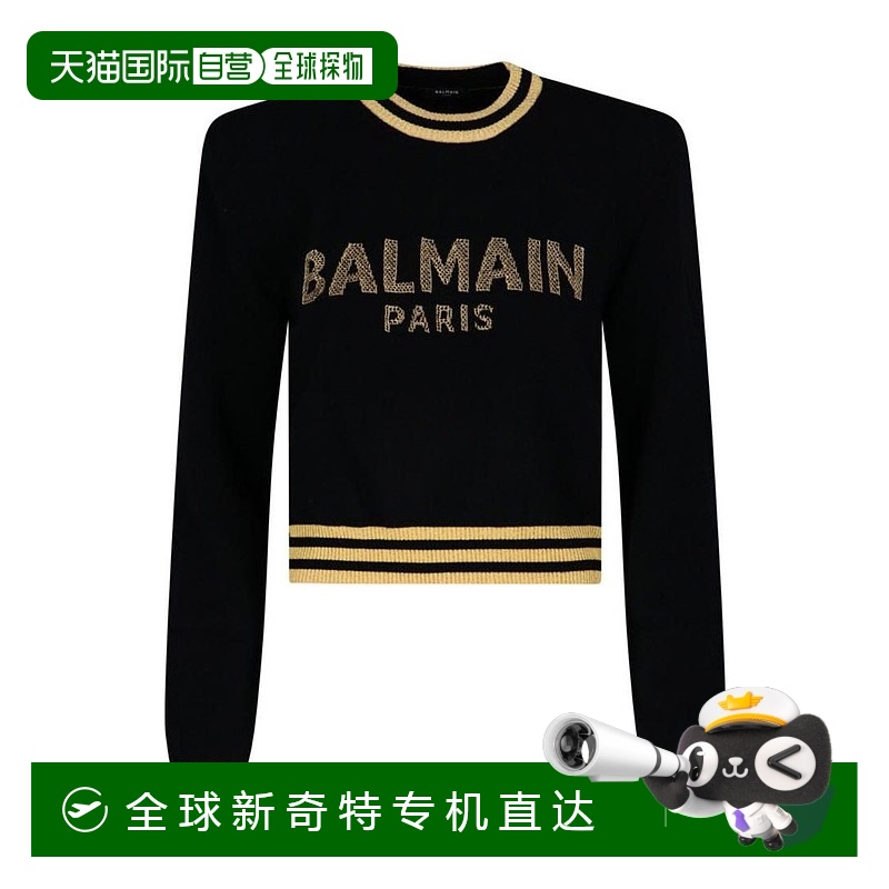 香港直发BALMAIN巴尔曼女士黑色针织嵌花长袖套衫XF0KA000KB99