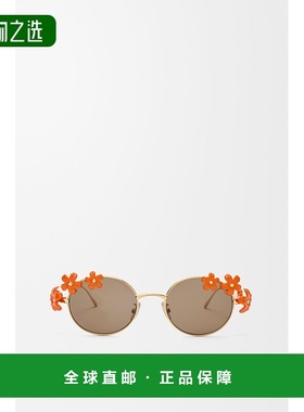 1h可退 欧洲直邮Loewe罗意威 女士橙色金属椭圆形太阳镜