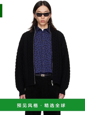 1h可退 香港直邮vowels 男士 黑色 Cable Knit Zip Up 毛衣 KW049