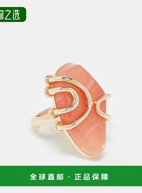 香港直邮ASOS 女士 Curve 设计人造半珍贵粉色晶石镶嵌色调戒指()