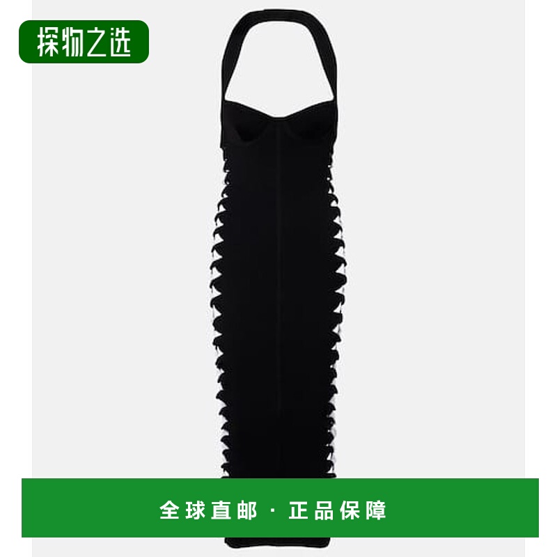 香港直邮Balmain 巴尔曼 女士 剪口挂脖针织中长连衣裙