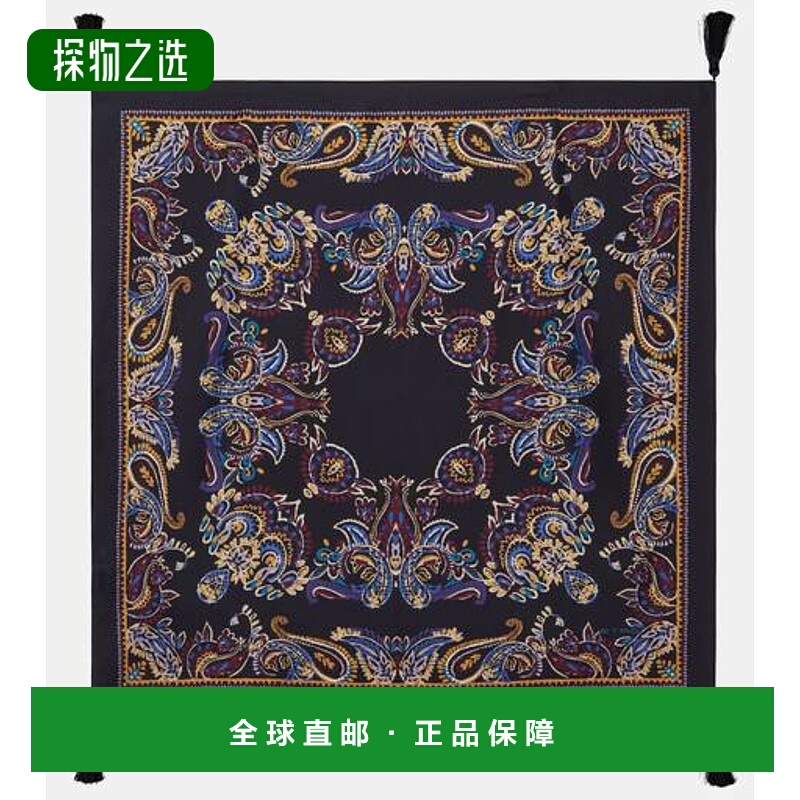 香港直邮Etro 艾特罗 女士 佩斯利真丝围巾 black黑色 舒适时尚