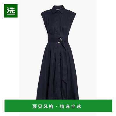 香港直邮VERONICA BEARD 女士 Loreta 束带亚麻中长衬衫式连衣裙