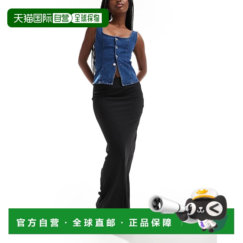 1h可退 香港直邮ASOS 女士 bias 设计缎面长款半身裙(黑色)