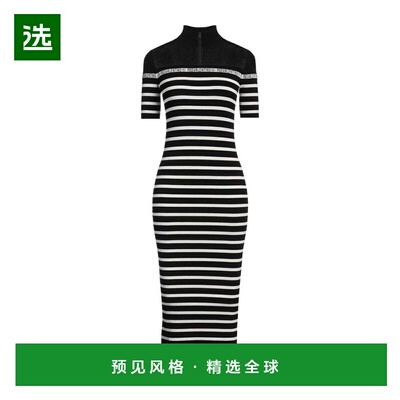 1h可退 【美国直邮】REDValentino 修身针织蕾丝高领短袖中长连衣