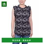 绉纱上衣 1h可退 配雪纺荷叶 Collection 女士无袖 美国直邮