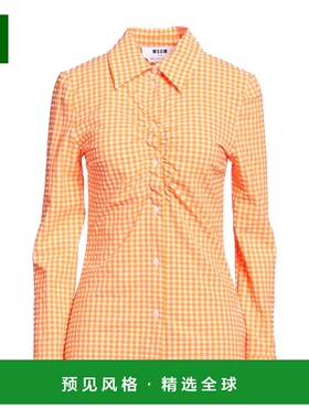 1h可退 香港直邮Msgm 女士 格纹衬衫 orange橙色 舒适时尚