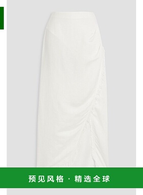 香港直邮Simkhai 女士 Quinton 裹式磨破亚麻混纺中长半身裙 2243