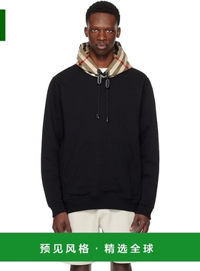1h可退 香港直邮Burberry 巴宝莉 男士 黑色 Check Hood Cotton
