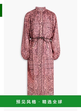 1h可退 香港直邮ZIMMERMANN 女士 佩斯利印花苎麻中长连衣裙 1246