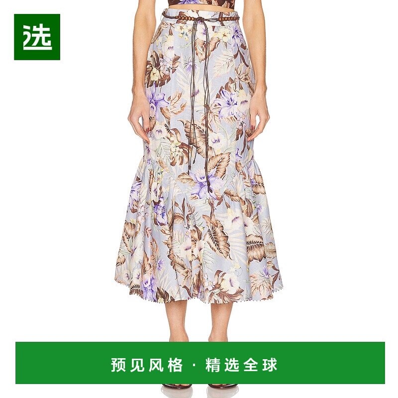 1h可退 香港直邮ZIMMERMANN 女士 Coco 修身宽摆中长半身裙 3489S