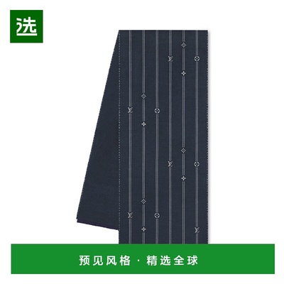 1h可退 欧洲直邮LV路易威登 Monogram系列男士藏青色羊毛条纹围巾