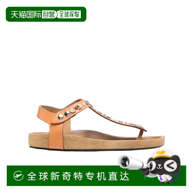 香港直邮Isabel Marant 徽标平底凉鞋 SD047422P013S银色铆钉夹趾