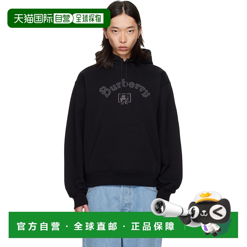 1h可退 香港直邮Burberry 巴宝莉 男士 黑色 Gothic Logo 连帽衫