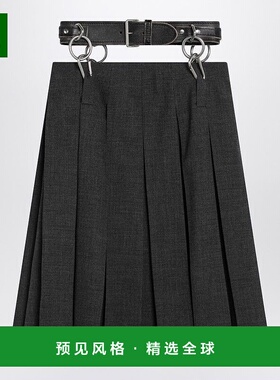 1小时内可退 香港直邮Prada 普拉达 女士 matting 褶裥连腰带半身