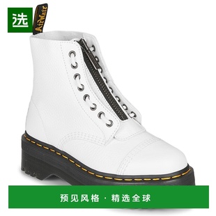 欧洲直邮dr. martens 女士白色厚底荔枝纹8孔拉链时尚休闲马丁靴