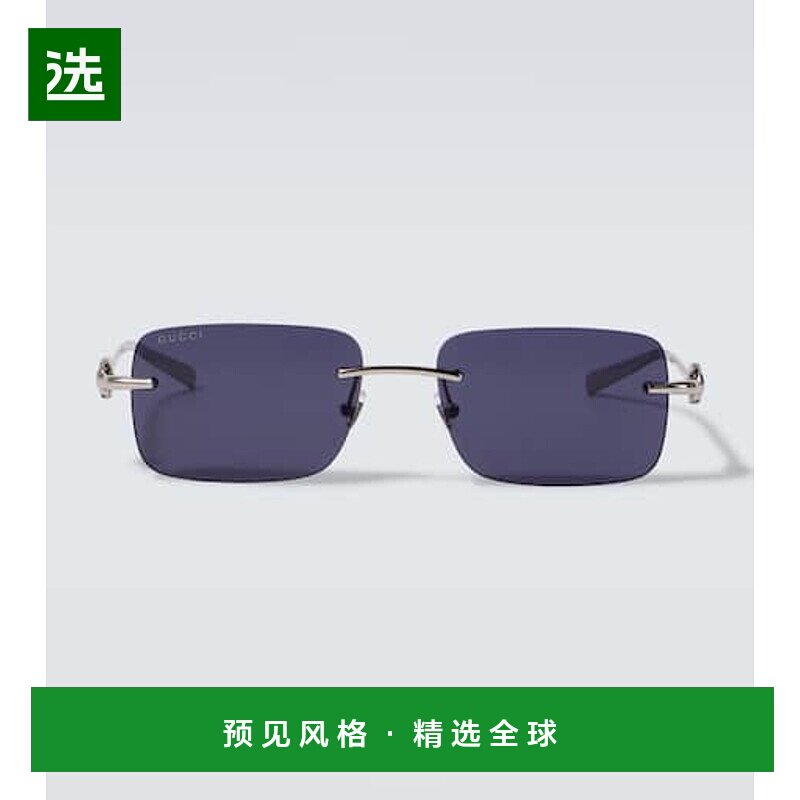 1h可退 香港直邮Gucci 古驰 男士 马衔扣矩形太阳眼镜 metal金属