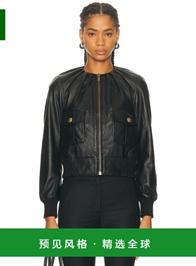 1h可退 香港直邮R13 女士 褶裥领皮革夹克 R13WR492R426A