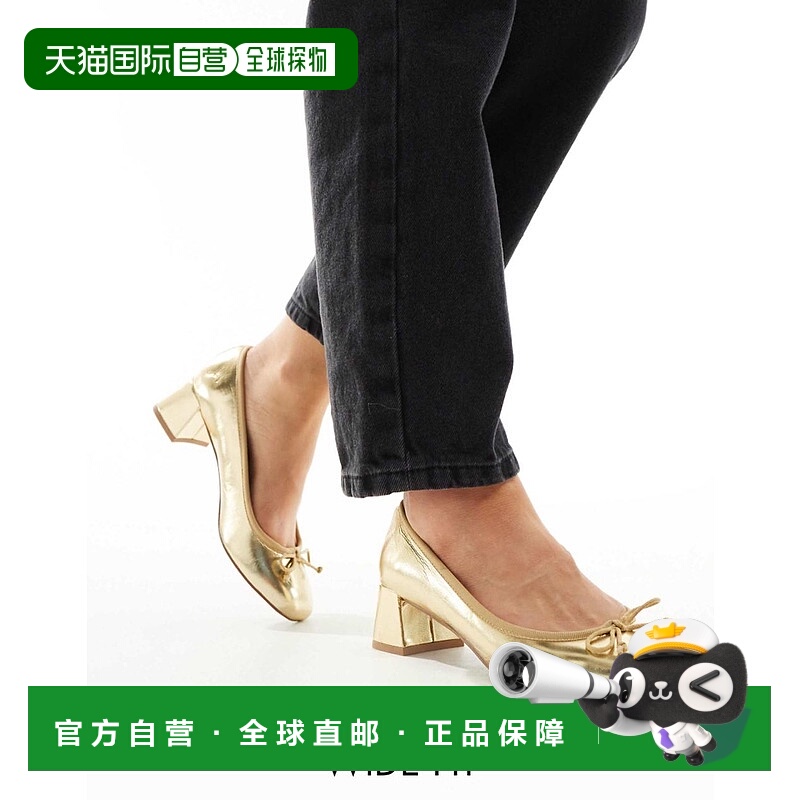 1h可退 香港直邮ASOS 女士 Steffie mid 设计宽版蝴蝶结粗跟金色