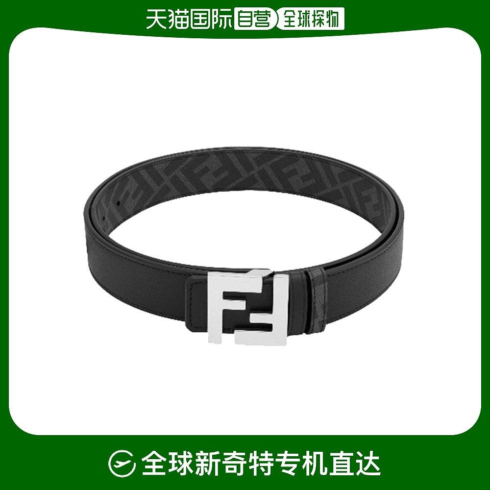 欧洲直邮fendi/芬迪23新款 男黑色牛皮革ff图案银扣双面腰带3.5cm