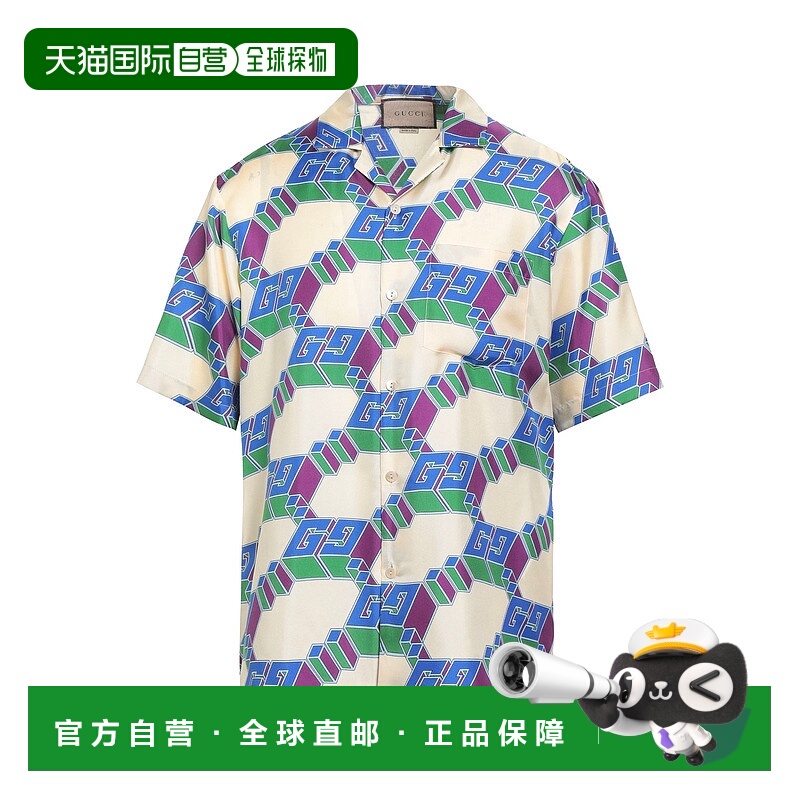 1h可退 香港直邮Gucci 古驰 男士 花纹衬衫 beige米色 舒适时尚