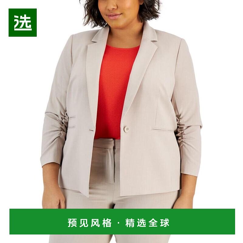 【美国直邮】Tahari ASL|大码缺口领褶皱袖西装外套