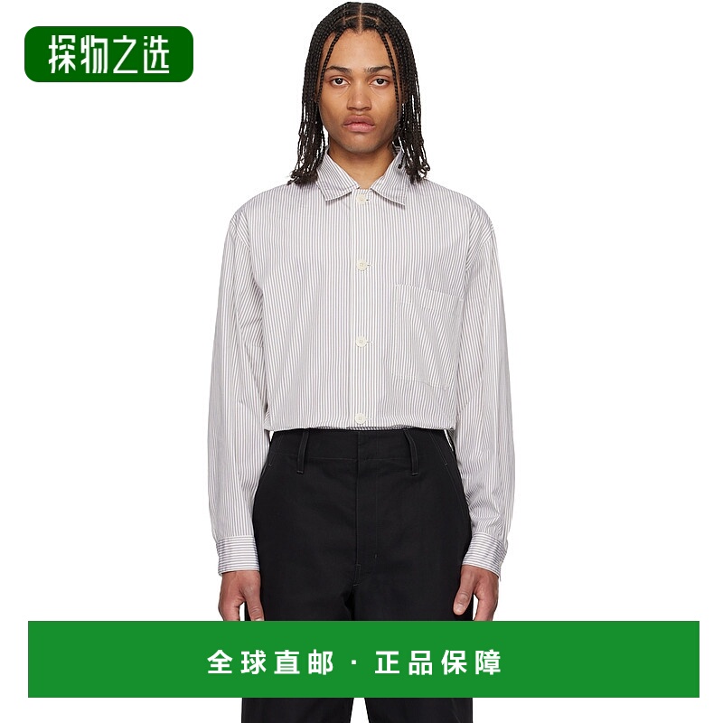 1h可退 香港直邮Lemaire 男士 白色 & 灰褐色 Pyjama 衬衫 SH1177