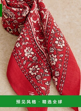 欧洲直邮Sezane 女士红色棉丝巾复古百搭时尚潮流配饰方巾