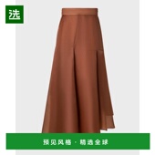 1h可退 女 真丝欧根纱喇叭形不对称褶皱半身裙 美国直邮 Akris